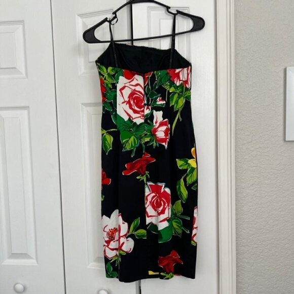 David Meister Strapless Floral Dress XS/S  Red Pink Yellow Roses, Crystal Detail - Picture 2 of 5